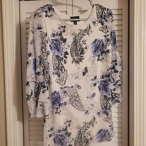 by & by Blue White Ruffled Blouse